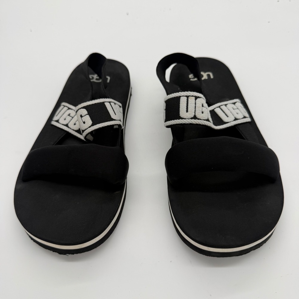 UGG GoldenGlow Black White Logo Slingback Platform Sandals 112373K Kids 4 / W 6